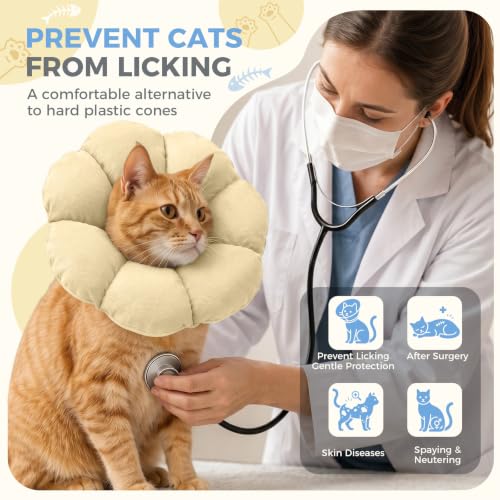 Avont Soft Cat Cone S Apricot Post-Surgery Anti-Lick Adjustable | Apricot S, Neck 5.9-9.8", Anti-Lick, Breathable, Lightweight, Soft Cotton, Adjustable Drawstring - color: Apricot, size: S (5.9" – 9.8")