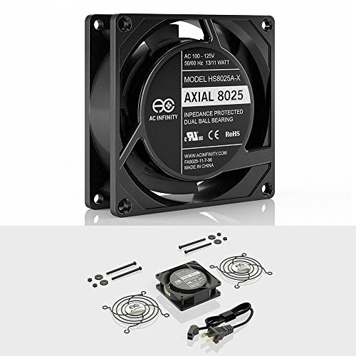 AC Infinity AXIAL 8025, Muffin Fan, 120V AC 80mm x 25mm | High Speed, UL-Certified for DIY Cooling Ventilation Exhaust Projects - size: Single 80 x 80 x 25 mm, High Speed