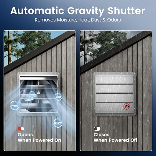 Xcity 10" Wall Mount Ventilation Fan, 1393 CFM Shutter Exhaust Fan | Powerful 1393 CFM airflow with AC motor, automatic shutters and 6 ft power cord for garages, attics and greenhouses. - size: 10 Inch