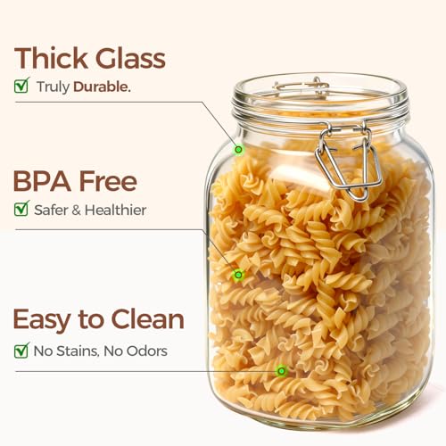 ComSaf Square Glass Jars with Airtight Lids 51 oz 3 Pack Wide Mouth | Flour sugar rice, Kimchi pickling, Sourdough pickling, Pantry organization, Dry food storage, Kitchen storage canister - size: 51oz*3