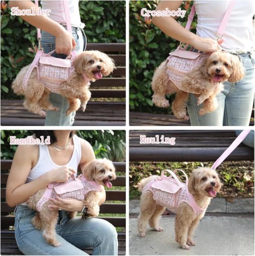Dog Lift Harness Backpack for Small Dogs Cats, Adjustable Straps Dog Sling Carrier Full Body for Hiking, Travel, Outdoor – Pink Large - size: Large(10-12LBS)
