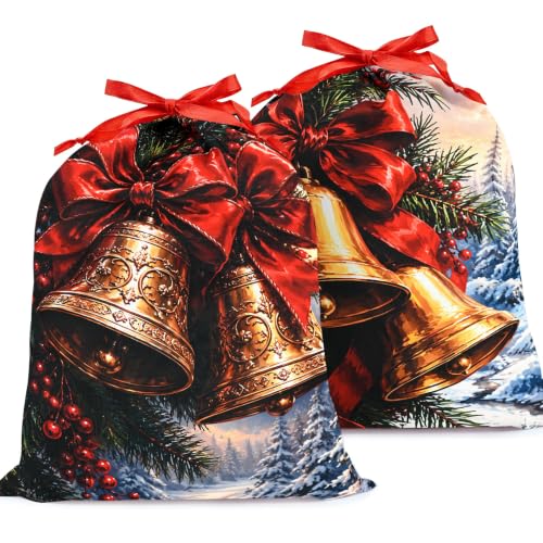 KzgtY Christmas Bells 2PCS Gift Bags with Drawstring, 16 x 12 Inch Reusable Present Sacks for Christmas,Brithday, Holidays,Parties & Gift Packaging - color: Christmas Bells