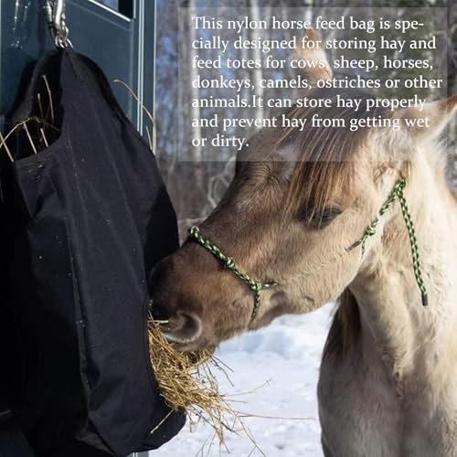 Goat Hay Feeder, Hay Bags for Horses, Sheep, with Adjustable Open Feed Hole for Slow Feeding-Black - color: Black