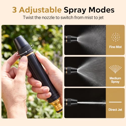 High Pressure Garden Hose Nozzle, No-Leak Metal Water Hose Sprayer Set | with 3 Connectors & Tape, 3/4" GHT Adjustable Gun for Car Wash, Lawns, Pet Shower, Heavy Duty Watering Tool, Black