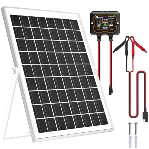 Solar Panel Kit 10W 12V Waterproof Solar Battery Trickle Charger | Solar Battery Maintainer + Smart MPPT Controller + Adjustable Mount Bracket for Boat Car RV Motorcycle Marine Automotive - size: 10W