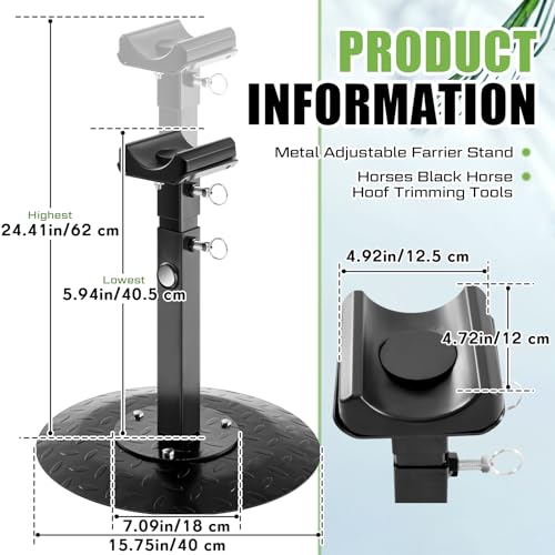 Zonon Farrier Horse Hoof Stand, Tool-Height Adjustable Metal Horse Hoof Trimming Tools, Extra-Large Base Enhances Stability, Blacksmith Farrier Stand(Black,Metal Round Base) - style: Metal Round Base