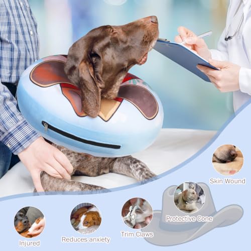 SCENEREAL Dog Cone Alternative After Surgery Donut Collar, Soft Inflatable | Cone Collar for Dogs, Adjustable Pet Neck Donut E Collar Dog Recovery Collars to Stop Licking, Cowboy Print E-Collars, M - color: Brown Cowboy, size: M(Neck 13"-16")