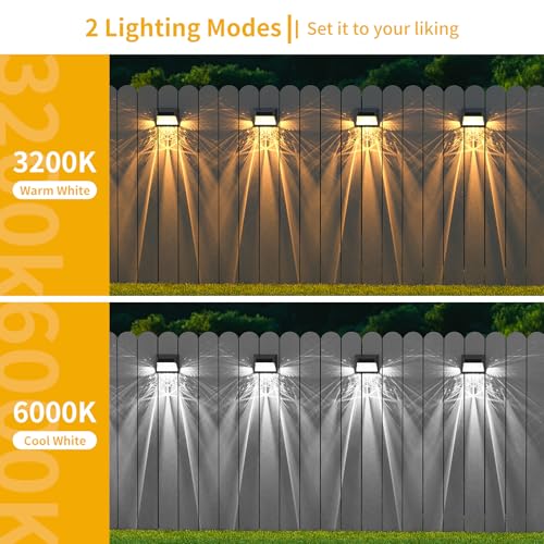 Solar Fence Deck Lights Outdoor 8 Pack, Solar Step Lights Dusk to Dawn Warm White/Cool White, Solar Powered LED Lights Decor for Outside Stair Step Yard Patio Waterproof (Black)