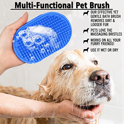 Dog Grooming Brush, Pet Shampoo Bath Brush Dog Grooming Shedding Brush Soothing Massage Rubber Comb with Adjustable Ring Handle for Long Short Haired Dogs and Cats 2pcs - color: Red & Yellow