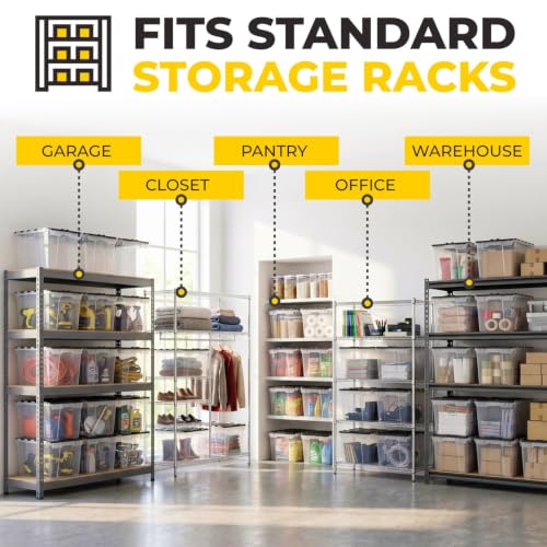 12 Gallon Heavy Duty Plastic Storage Tote with Flip Lid 21.5"×15.25"× 12.5" | Pack of 1 USA Made Reinforced Storage Container - Stackable Design, Wipe-Clean Label - for Home & Garage Organization - style: Heavy Duty