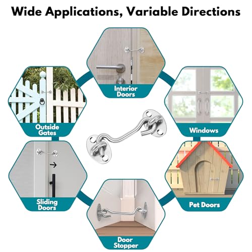 Rainspire (2 Pack) 8 Inch Privacy Hook and Eye Latch for Barn Door, Stainless Steel Gate Latch Barn Door Lock Cabin Hooks for Gate Shutters Window Slide Barn Shed Cabinet Bathroom, Silver - color: Silver, size: 8 Inch