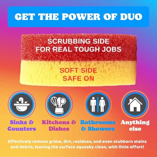 Smilyeez Scrub Moji Duo Scrubbing Sponge (Set of 3) Dual-Sided Scrub Sponges Multipurpose Sponge Scratch-Free Stain and Odor Resistant - color: Orange - Duo