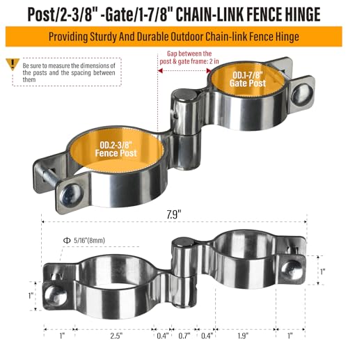 2 Pack 2-3/8" x 1-7/8" Chain Link Fence Gate Hinge, 304 Stainless Steel Heavy Duty Male Female Post Hinges with Bolts and Nuts - color: 2-3/8", size: 1-7/8"