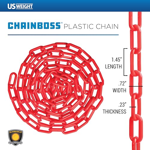 US Weight 1.5" x 25' SunSheild Plastic Safety Chain – Red - color: Red, size: 25 Feet