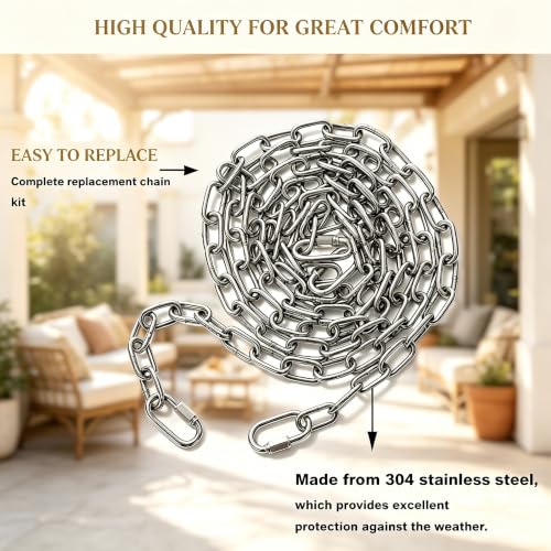 4 Pack 9.8 Foot 304 Stainless Steel Porch Swing Bed Chains | Fits Up to 10' Ceiling, Heavy Duty, Hanging Swing Daybed Chain Replacement Kit, 700LB Capacity - size: 10 Feet Ceiling 9.8Ft*4