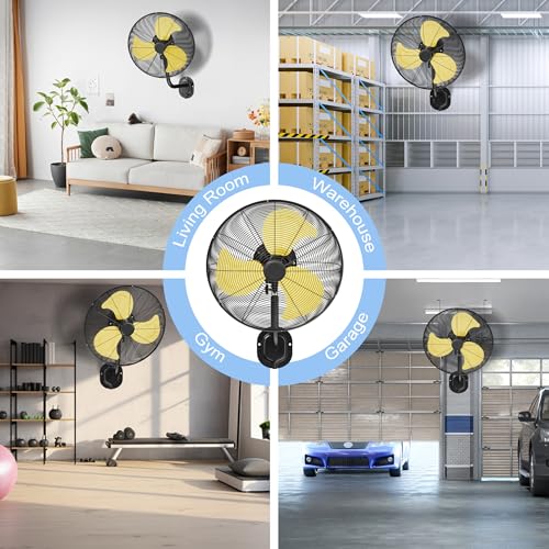 20 Inch Wall Mount Fan,7200 CFM Industrial Fan with 90° Swing,3 Speeds,Poweful Motor,Adjustable Tilt,High Velocity Fan for Garage,Shop,Patio,Factory,Gym,Porch,Outdoor,Indoor