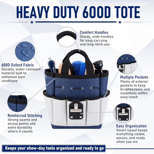 Thenshop Show Pig Supplies Starter Kit 8 Pcs, Swine Grooming Set with Foam Sprayer Pig Brushes 600d Tote Bag Microfiber Towel Leather Number Holder for County Fair Livestock Competition