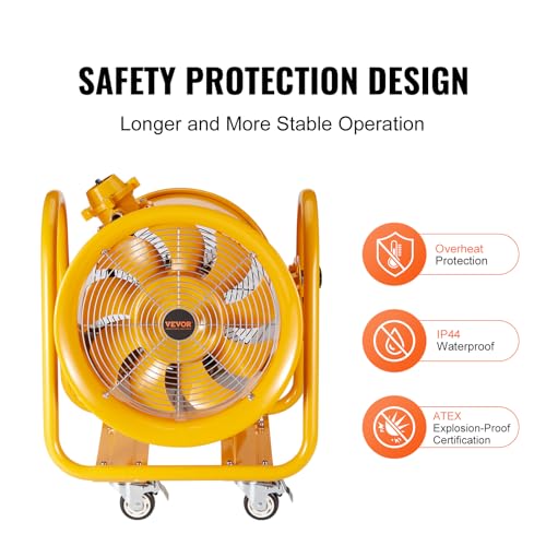 VEVOR Explosion Proof Fan 16 Inch, 350W 4240CFM, Industrial Portable Ventilator Blower/Exhaust with 9.8ft Light Cord -No Plug - size: 16 Inch