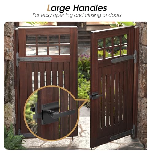 Double Sided Gate Latch, Heavy Duty Gate Latch for Wooden Fence | Black Gate Latch With Handles, Fence Gate Latch for Right Inswing Wooden Gates, Backyard, Garden - size: GL01 - Right Inswing Gate