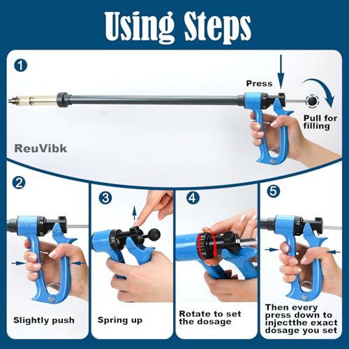 25ml Repeating Livestock Syringe Gun–Long Pole Veterinary Injector | with 5 Dose Settings, Ergonomic Grip, Clear Barrel & Luer Lock for Cattle, Horses, Goats, Sheep, Pigs - size: 25ML