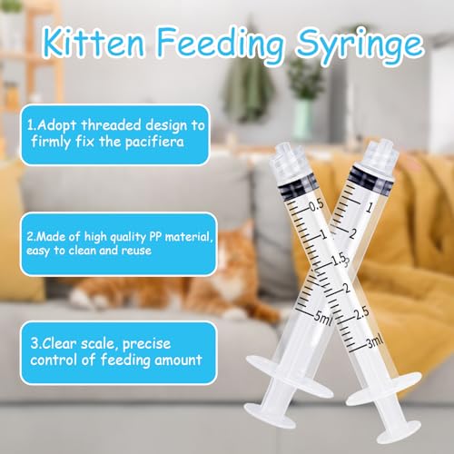 Pet Bottle Feeding Kit, Puppy & Kitten Nursing Supplies, Blue, 60ml Bottle with Anti-Choking Silicone Nipples & Syringes, Newborn Flow, Dishwasher Safe - color: Blue