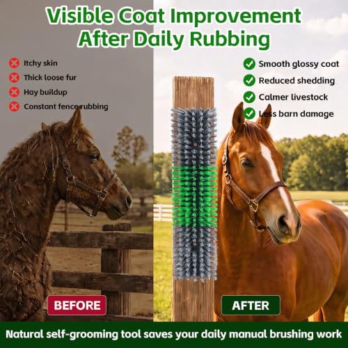 Livestock Scratch Brush for Cattle, Horses, Goats, Cow, Durable Scratching Brush, Massage Grooming Tool for Healthy Coat, Relieves Itching, Easy Install on Fence Posts(6pcs, Gray) - color: Gray, size: 6Pcs