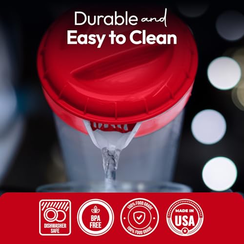 1 Quart Plastic Mixing Pitcher with Mixing Lid, BPA Free, Shatterproof Beverage Jug for Iced Tea, Lemonade, Juices, Milk – Leak-Proof, Easy Stirring, Dishwasher Safe | Red - color: Red, 1qt Mixing Pitcher