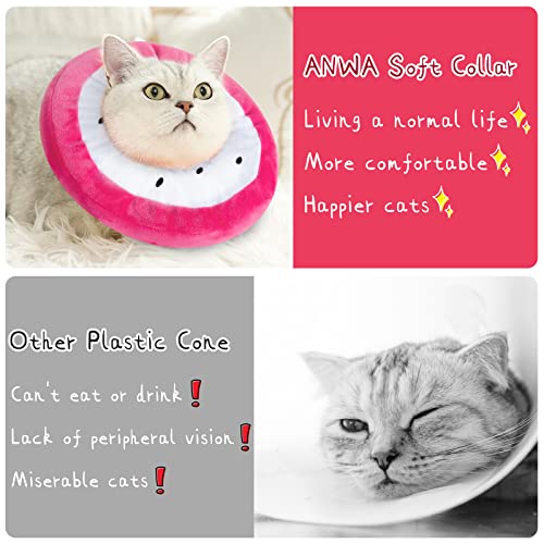 ANWA Adjustable Cat Cone Collar Soft, Cute Cat Donut Collar After Surgery, Kitten Recovery Cones to Stop Licking - color: Dragonfruit, size: Medium