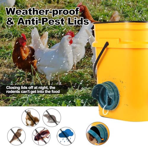 Chicken Feeder No Waste, 10 Ports Automatic Poultry Feeder with Covers & Hole Saw, Rain Proof Chicken Feeder Port for Buckets, Bins & Barrels - color: Green
