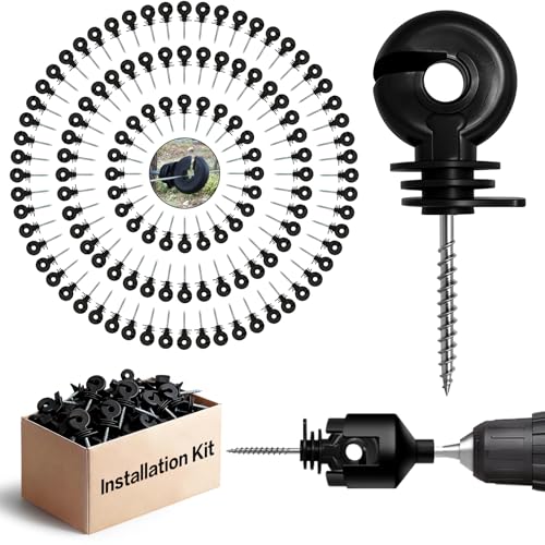 80 Pack Electric Fence Insulators with Driver Tool – Wood Post Screw-in Insulator Installation Kit, Heavy Duty Fence Post Insulators for Farm, Livestock & Garden Fencing(80)