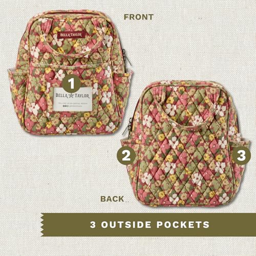 Bella Taylor Lunch Tote, Quilted Lunch Bag, Autumn Garden | Lightweight quilted cotton lunch box, easy-to-clean PEVA lining, 3 outside/1 inside pocket, durable construction - color: Autumn Garden