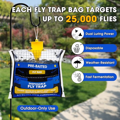 8 Pack Pre-Baited Fly Traps Outdoor Fly Bags for Patio Farm Ranch | 30g Dissolvable Bait Fly Hunter for Flying Insects, Weatherproof Outdoor Fly Bags, Fly Catcher for Chicken Coop Barn