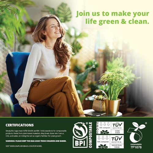 Simply Bio 60-65 Gallon Compostable Trash Bags Liners Flat-Top, Heavy Duty Extra Thick 2 Mil, 242.27 Liter, 12 Bags, Lawn, Yard, and Restaurant Use, ASTM D6400, US BPI, OK Compost Home Certified - size: 1 Count (Pack of 12), style: Flat-Top (64 Gal, 2 mil