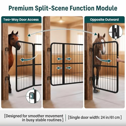 Durable 48" W x 24" H Horse Stall Gates with Two-Way Swing, Matte Black Steel Grid Stall Guards for Horses, Adjustable Stable Door for Farm Barns, Easy Install - size: 1