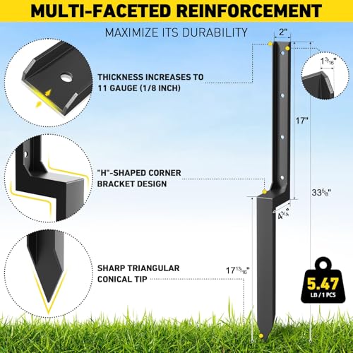 4PCS Fence Post Repair Kit, Heavy Duty Fence Post Repair Stakes, Anchor Ground Spike for Fix Broken Wooden Support - style: 4PCS