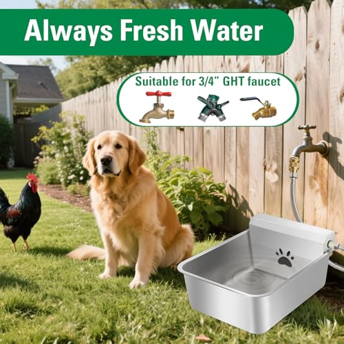 6 Gallons Automatic Animal Water Dispenser X-Large Stainless Steel | Outdoor Waterer Bowl, For Dogs & Chicken, Auto Fill Livestock Water Trough, With 2m Hose, 13.6"x17"x9"