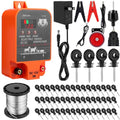 MorningRo 2.5j Electric Fence Charger with Digital Display & Alarm, Ac Dc 2 in 1 Power, 12v Input 8kv/12kv Output, 50 Black Electric Fence Insulator, 1 Socket Tool, 250ft Aluminum Wire Animal Control