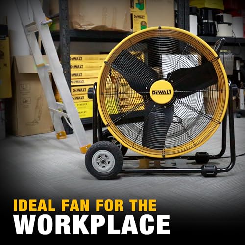 DEWALT 24 Inch Floor Fan, 360° Adjustable Tilt Drum Fan with Wheels DXF2490 | Max 6500CFM Stepless Speed Quick Cooling Metal Industrial Fan Heavy Duty Air Mover Large Wheels for Garage/Warehouse/Barn - style: DXF2490