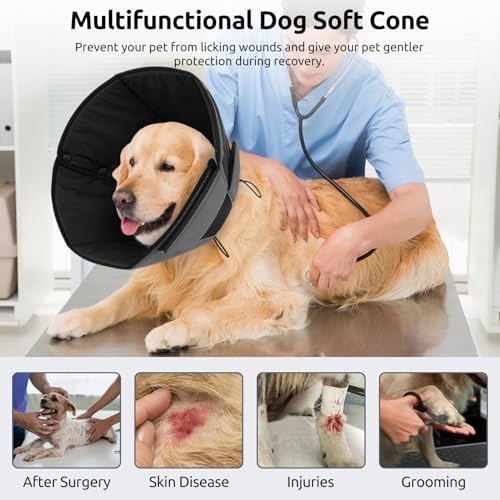 Dog Cones for Large Dogs, Soft Dog Cone Large for Wound Care | Cone for Dogs After Surgery, Adjustable Elizabethan Collar for Pet to Prevent Licking Wounds, Grey L - color: Grey, size: L