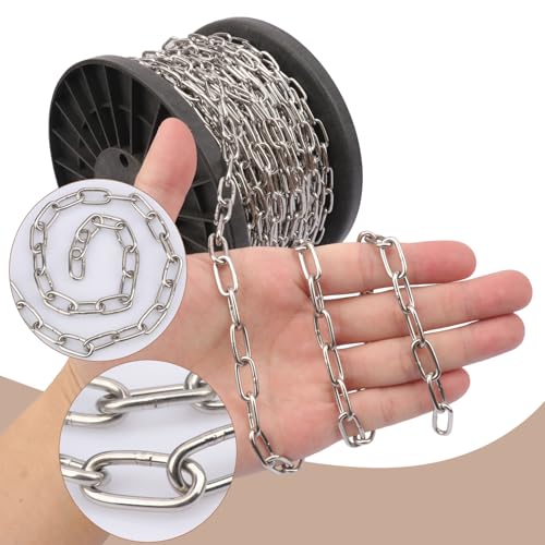 100 FT Stainless Steel Hanging Chain, 1/12" Metal Chain Roll, Jack Chain for Hanging Lightts, Plants, Signs & DIY Projects (with Spool) - size: 100 FT 1/12"