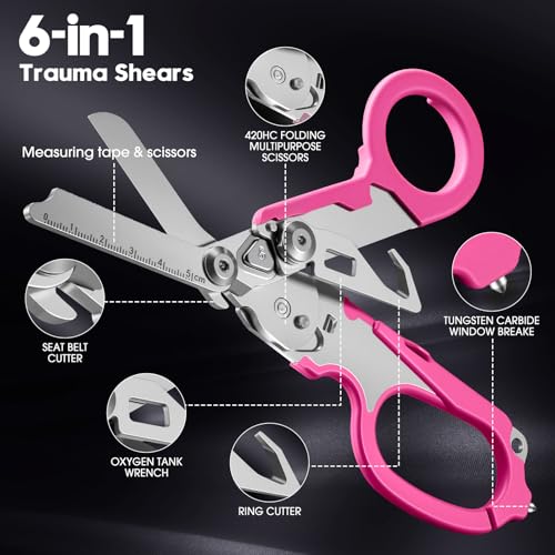 6-in-1 Heavy-Duty Emergency trauma shears (Pink) - color: Pink