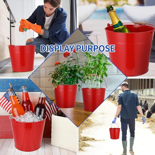 Didaey 12 Pcs 9 Quart Large Galvanized Metal Buckets with Handle Inch Heavy Duty Stainless Steel Pails Round Pail for Party Wedding, Crafts, Utensils, Table Centerpieces (Red) - color: Red