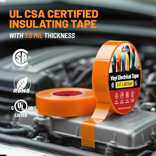 RED WOLF 10 Pack Orange Electrical Tape 3/4 Inch x 66 Ft Industrial Grade UL/CSA Listed 7 Mil Thick Flame Retardant High Temp Waterproof Electrical PVC Tape Electric Super Vinyl Rated 600V - color: Orange