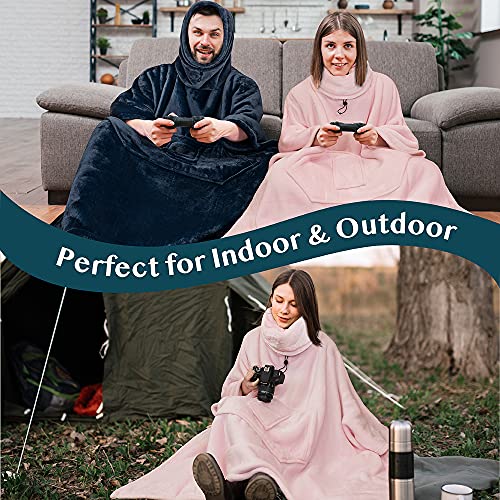 PAVILIA Wearable Blanket Poncho Women Men, Oversized Hoodie Sweatshirt Sweater Neck Warmer, Fleece Soft Hug Sleep Pod Adult - color: Pink, size: Sherpa Fleece