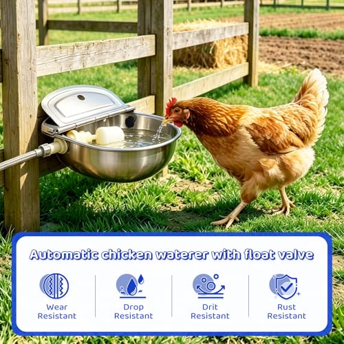 304 Stainless Steel Automatic Water Bowl for Dogs,Chickens& Livestock | 2.5L Auto-Fill Float Valve Waterer for Horse & Poultry,Outdoor Self-Filling Water Dispenser with Drain Hole ,2 Float Valve