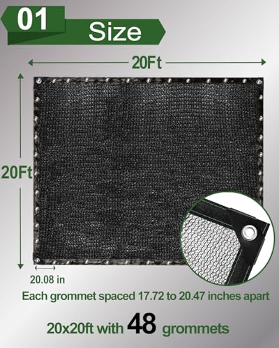 vensovo 30% Black Shade Cloth, 20 x 20 ft HDPE Sunblock Mesh | Light shade for vegetables, flowers and young plants, helping reduce harsh sunlight while allowing airflow and rain through - color: 30% Shade, size: 20′x20′