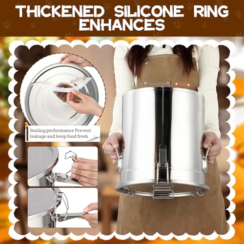 Lounsweer 2 Pack 8.9 Gal Stainless Steel Dog Food Storage Container with Lid and Locking Clamp 33 L Metal Airtight Container Large Stainless Steel Bucket with Food Scoop for Pet Feed - size: 33 L