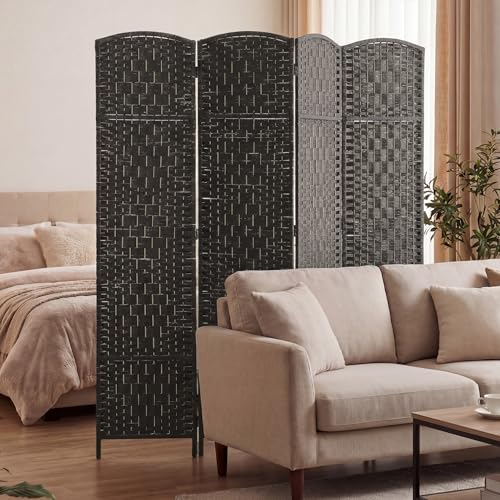 HOMCOM Room Divider 4-Panel, 6FT-Tall Folding Privacy Screen, Coffee | Freestanding Partition, Hand-Woven Design, for Room Separation, 360° Hinges, Paper Rope Diamond Weave - color: Coffee, size: 4 Panel