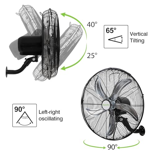 hykolity 20" Oscillating Wall Mount Fan, 5900 CFM High Velocity Wall Mounted Fan with 3 Speeds, Heavy Duty Industrial Wall Fan with Wired Remote for Garage, Commercial and Warehouse - size: 20 in.