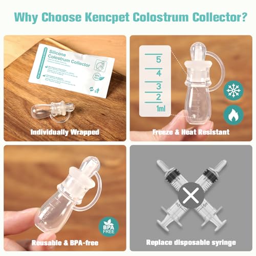 Colostrum Collector Kit 5ml-6pcs, Ready-to-Use Pack, Reusable Breast Milk Collector Multi-Use Colostrum Container with Storage Case, Cotton Wipe & Cleaning Brush, BPA Free